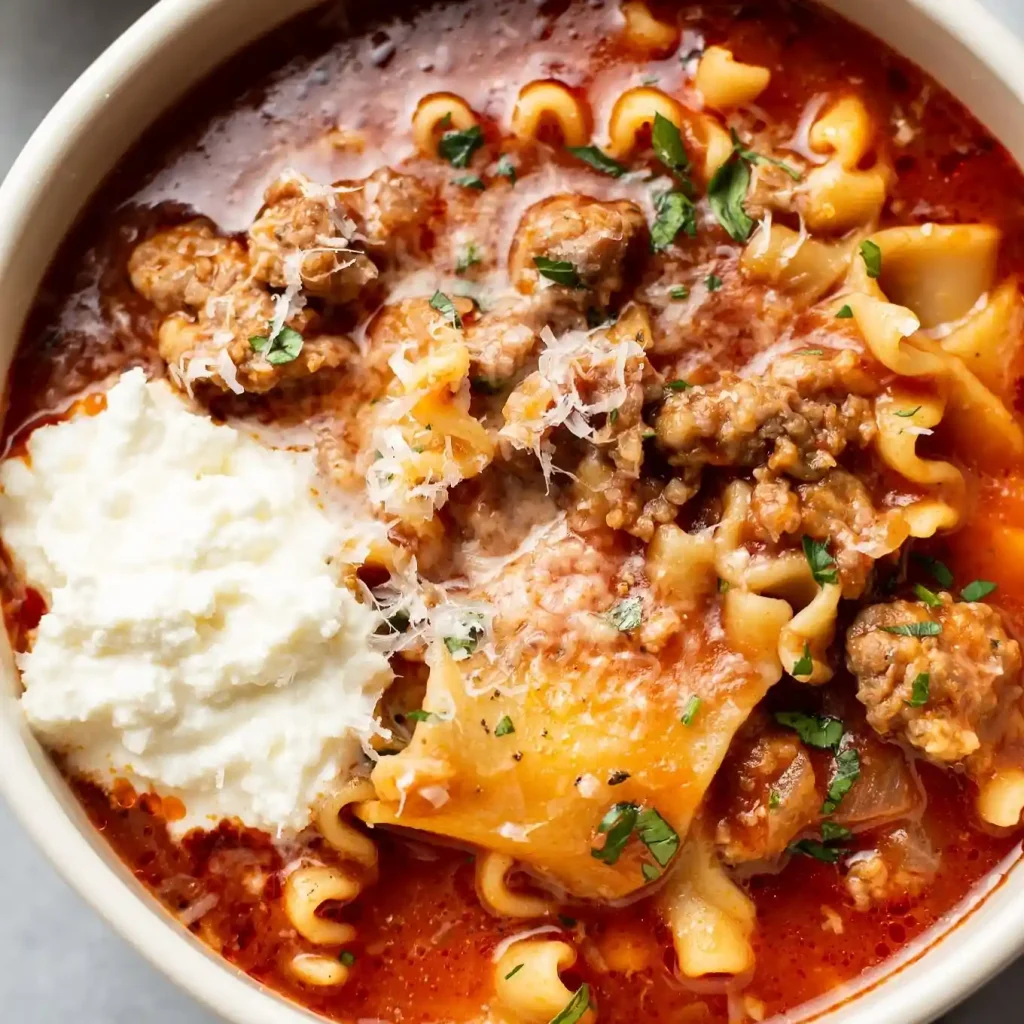 Lasagna Soup Recipe: A Hearty One Pot Dinner in 40 Minutes 2 Hearty lasagna soup with ground beef, broken lasagna noodles, ricotta cheese, Parmesan, and fresh herbs in rich tomato broth.