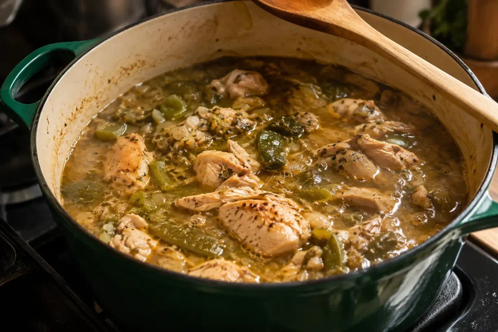 White Chicken Chili Recipe: Creamy, Ready in 40 Minutes 4 Pot of chicken chili broth simmering with green chiles